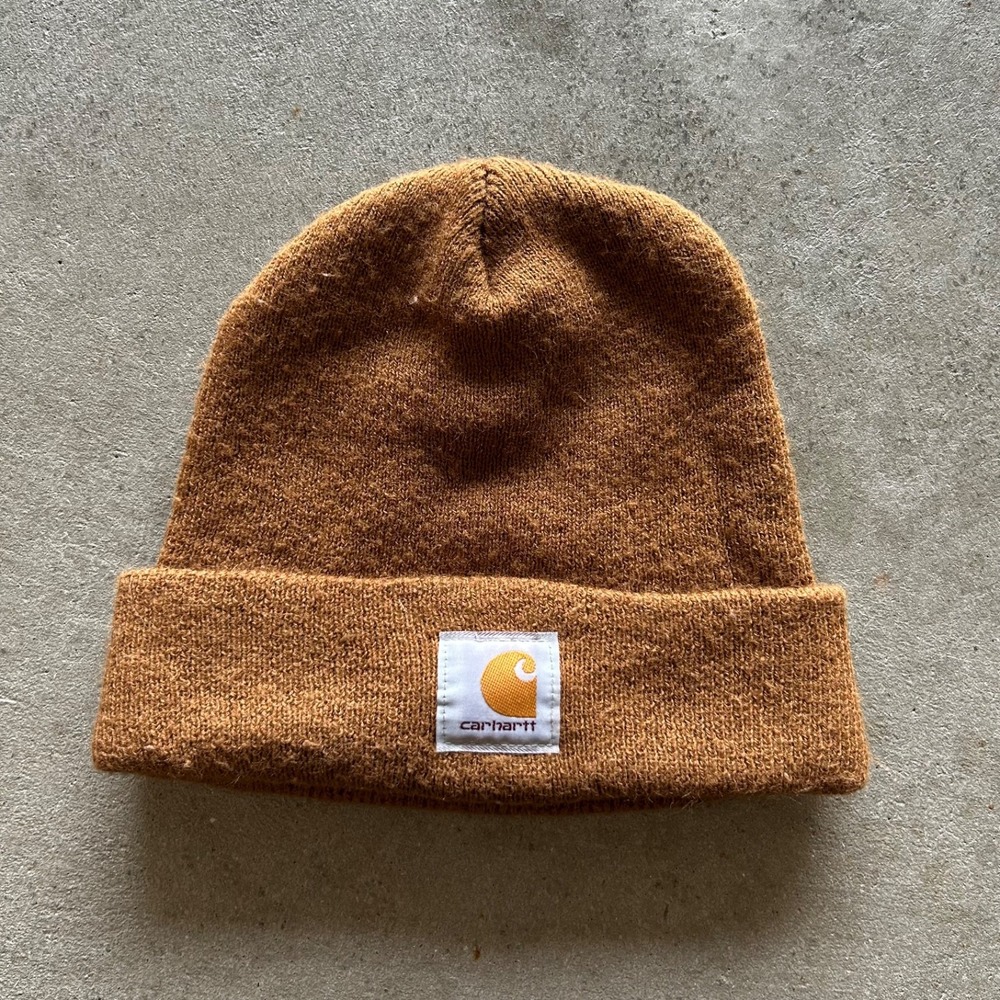 Carhartt Beanie Hat Cap One Size Brown Winter Patch Logo Knit Casual A18 BRN